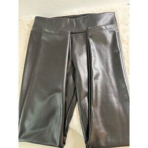 Calzedonia Women Black Faux Leather Pants M Pull On Pleather Vegan Legging EUC